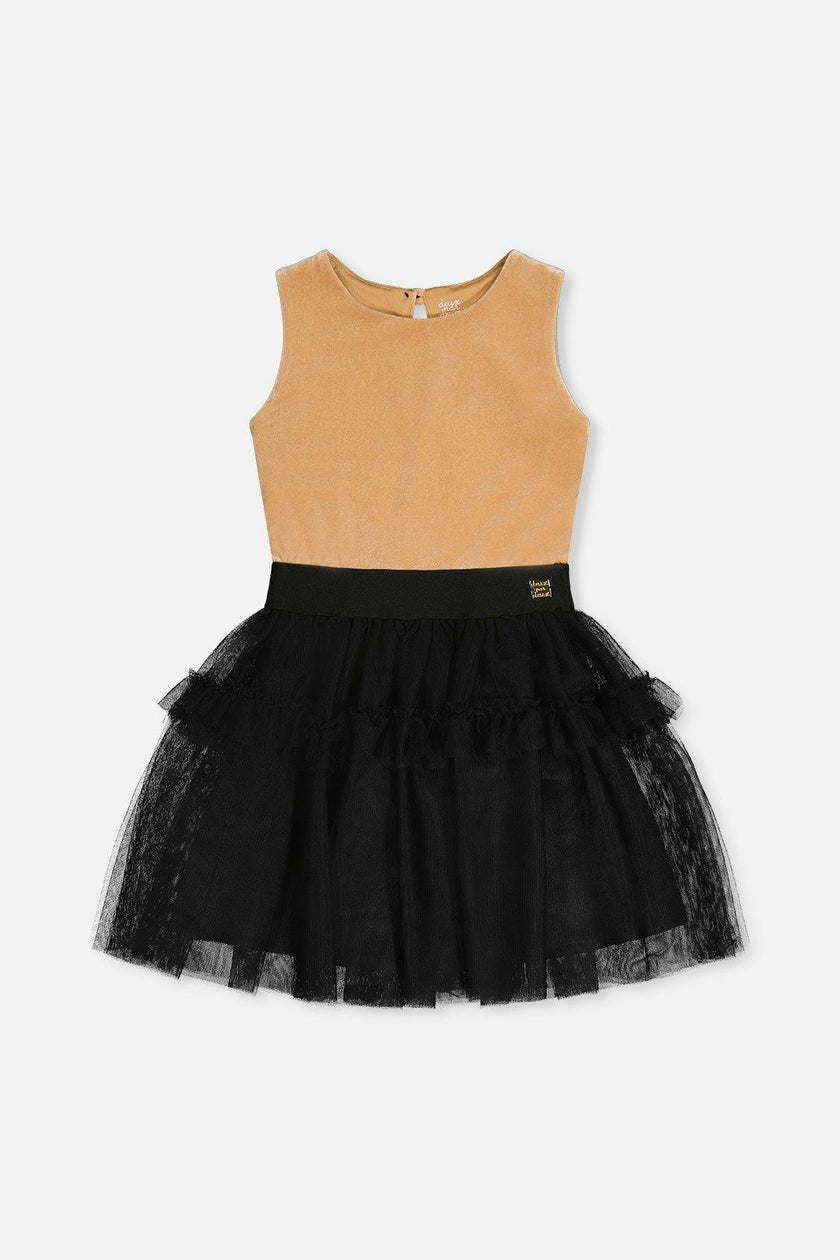 Bi-Material Sleeveless Dress Beige And Black