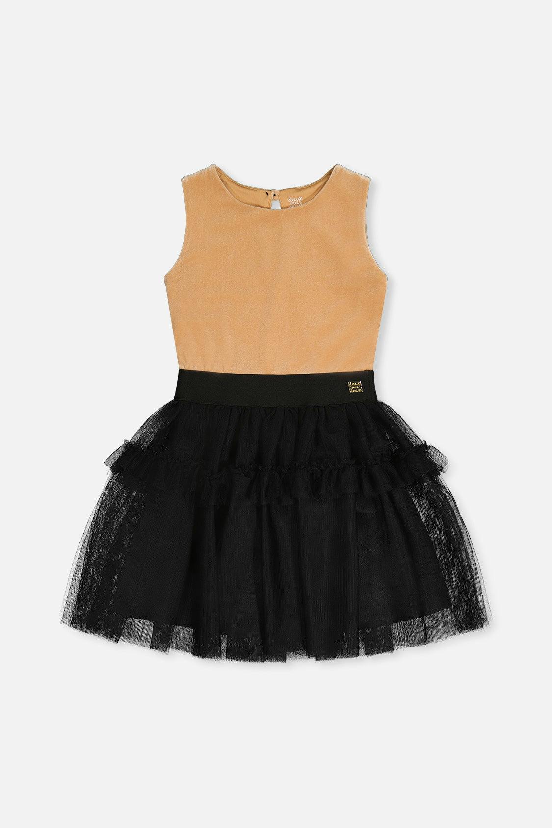 Bi-Material Sleeveless Dress Beige And Black