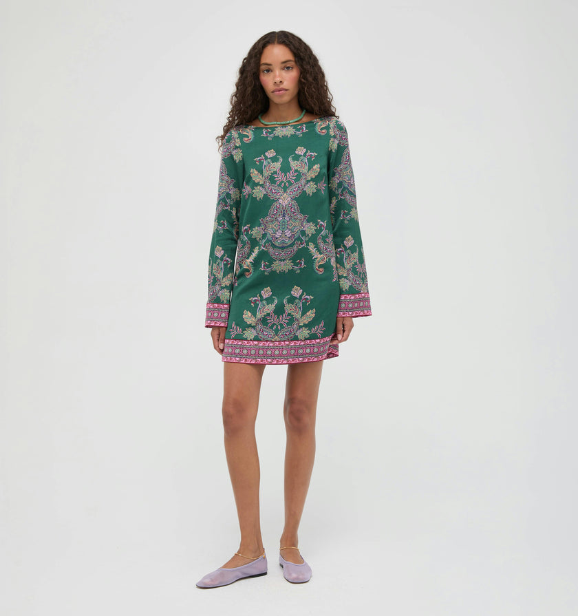 The Long Sleeve Viola Dress - Windsor Paisley Emerald Green