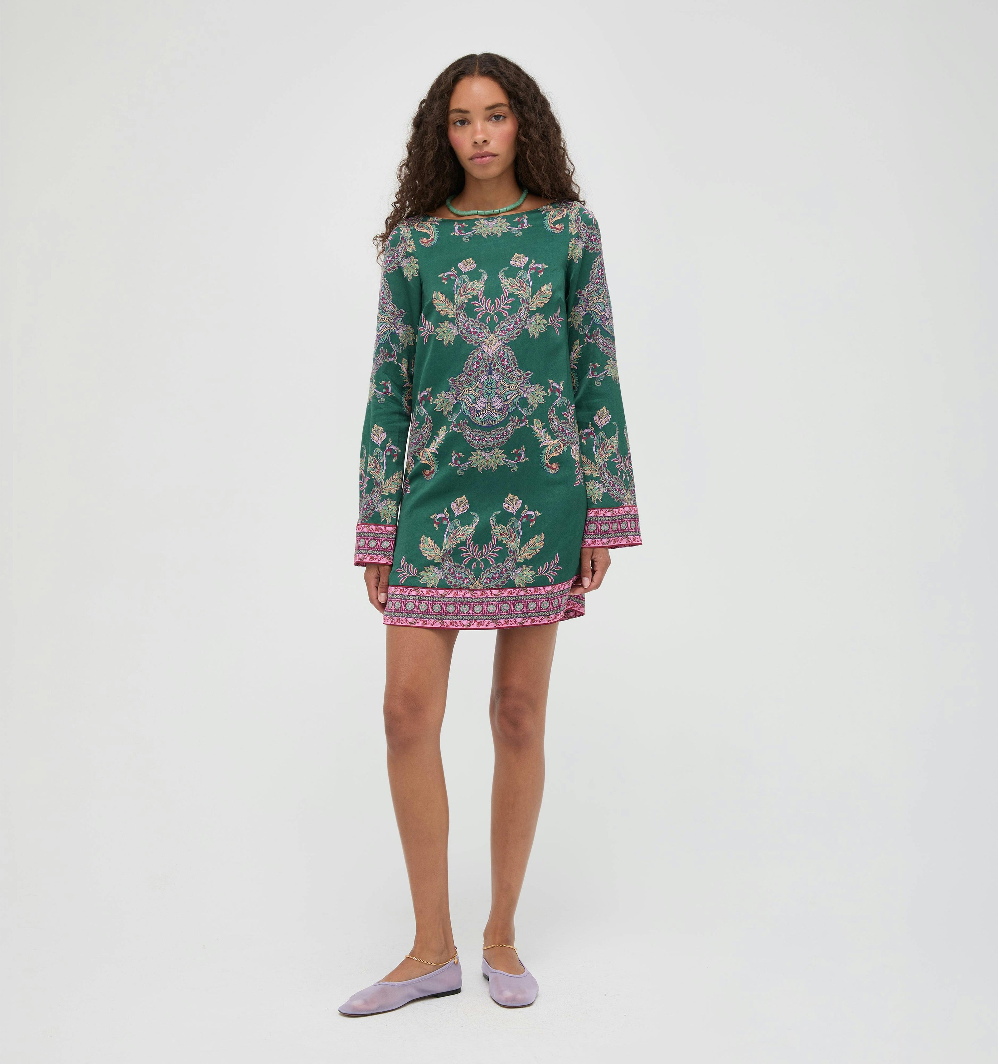 The Long Sleeve Viola Dress - Windsor Paisley Emerald Green
