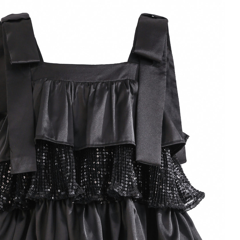 Black Bellamy Ruffle Sequin Dress