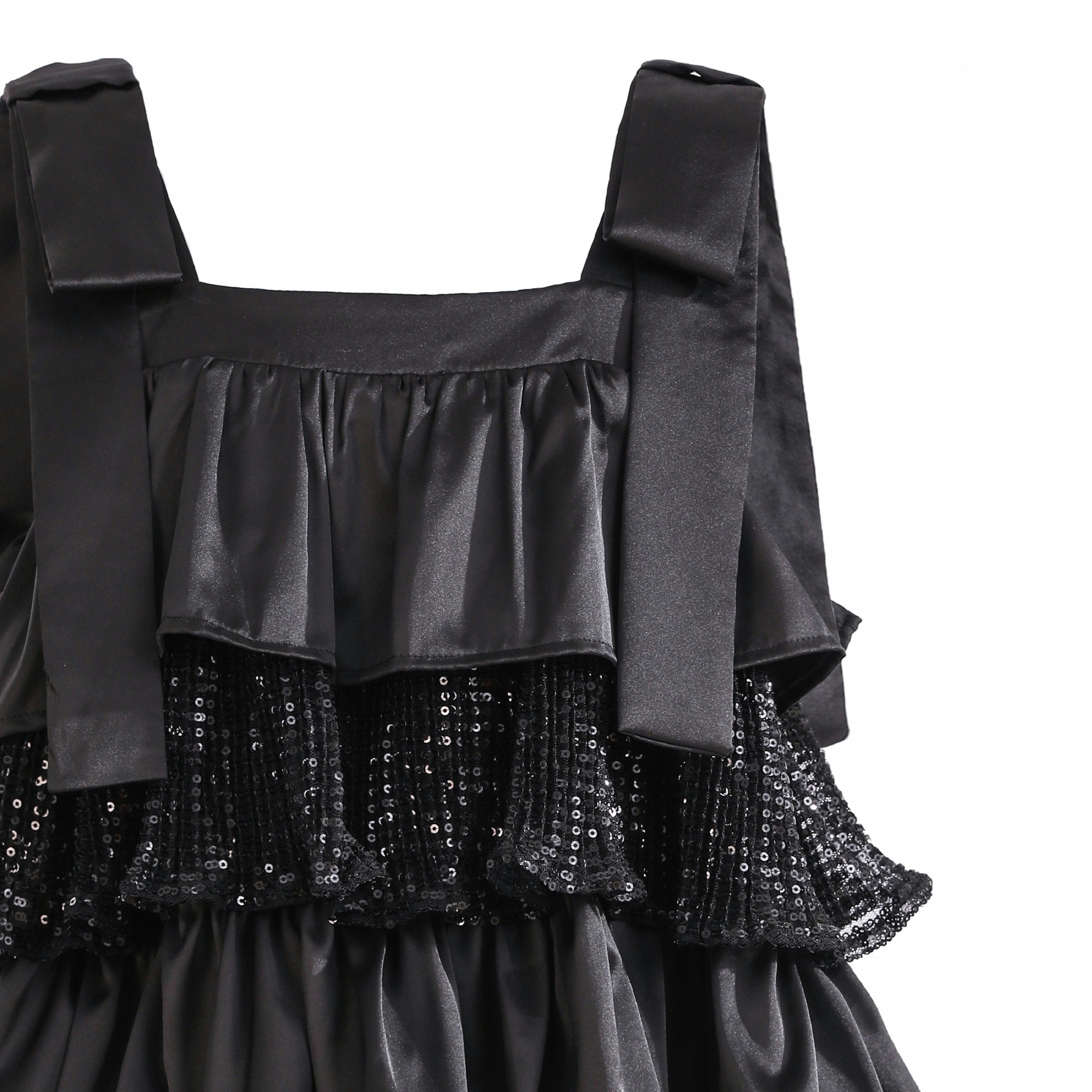 Black Bellamy Ruffle Sequin Dress