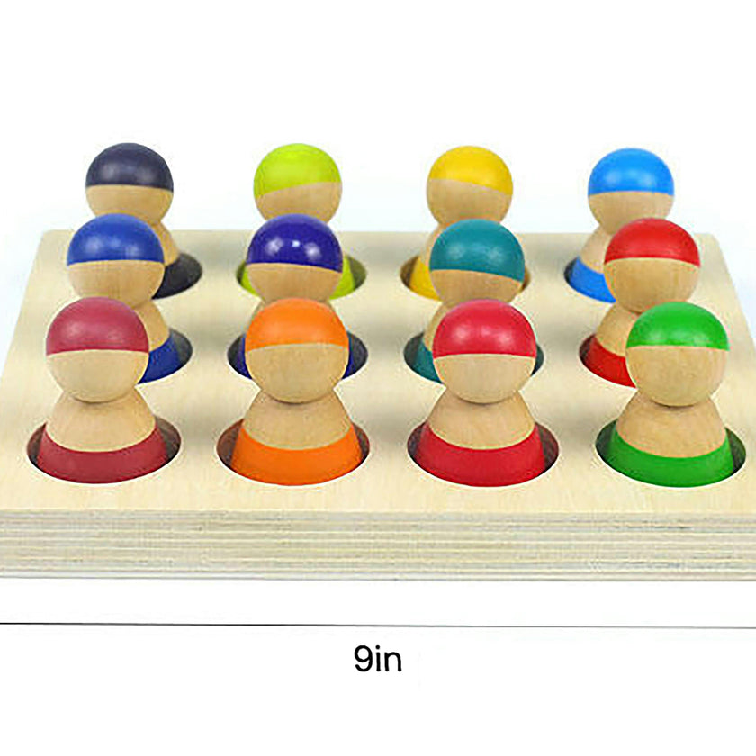 Wooden Rainbow Peg Dolls Figures 12 Piece Set