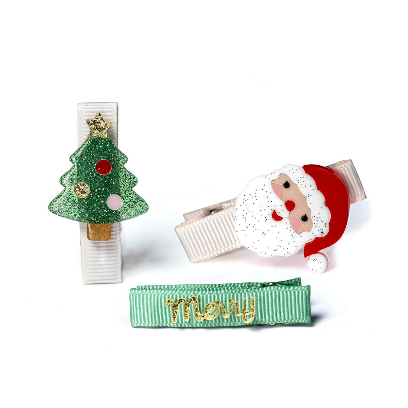 Little Tree Green Santa Hair Clips
