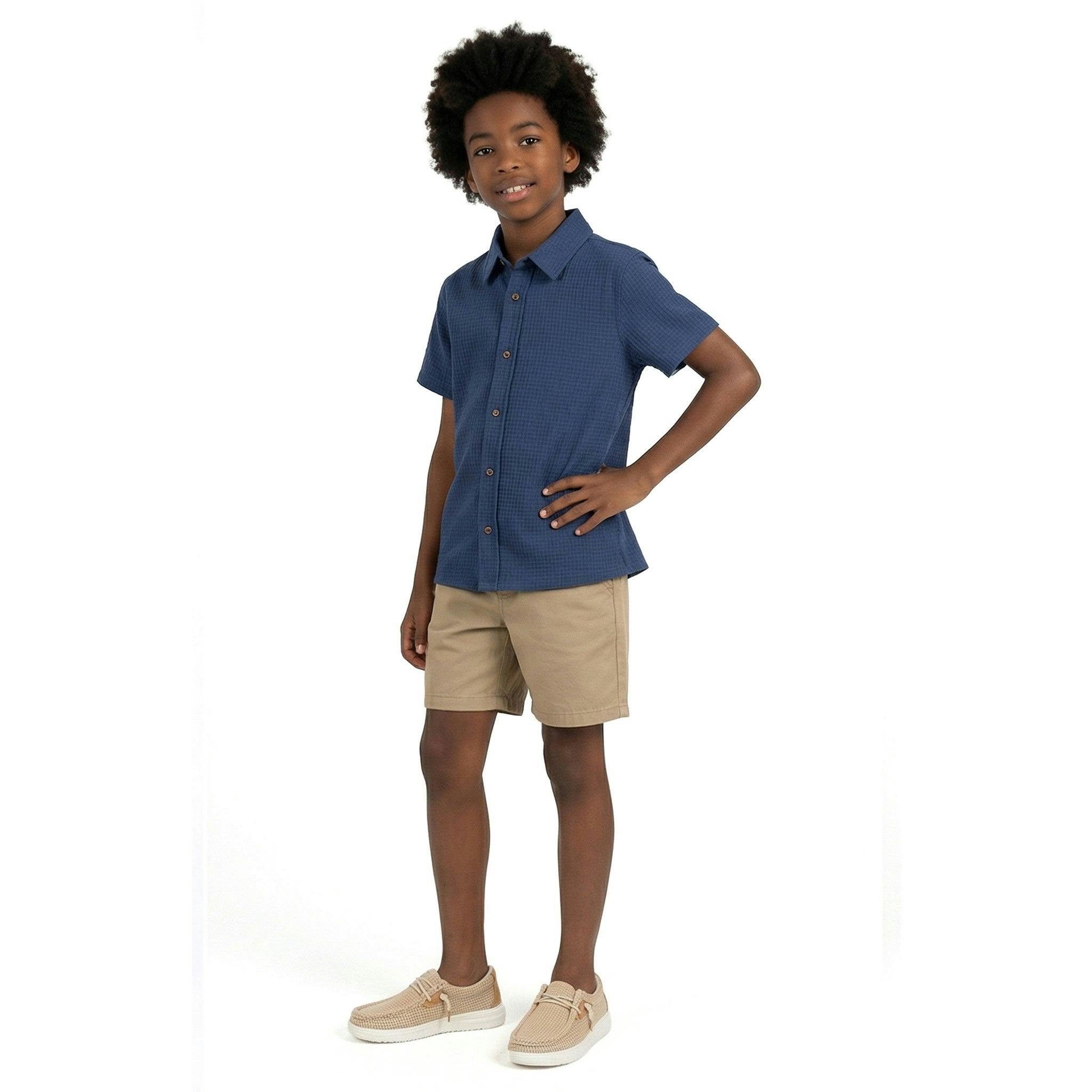Tween Boys Basket Weave Buttondown Shirt | Navy