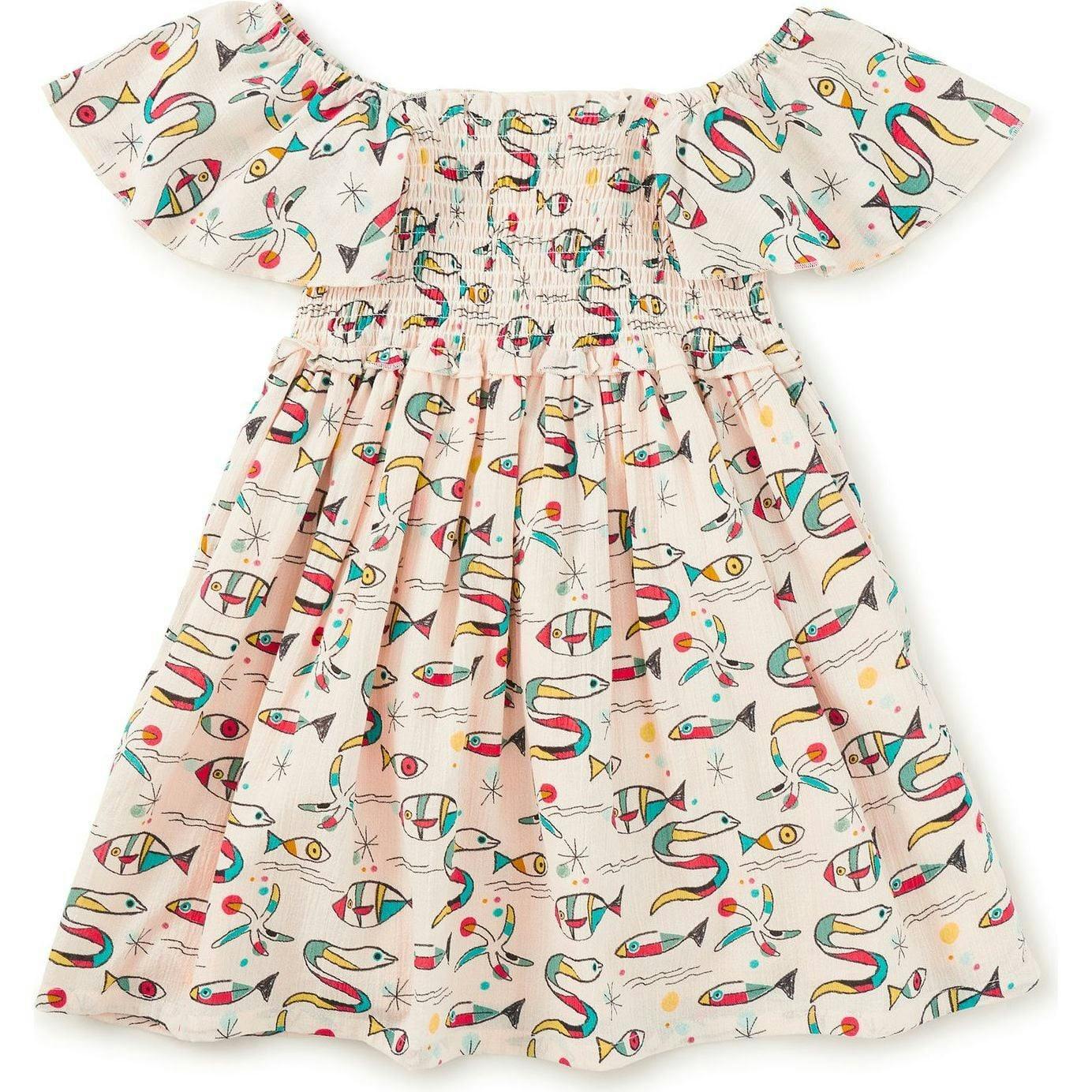 Flutter Sleeve Smocked Dress, Natural