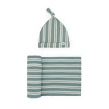 Stretch Knit Swaddle and Hat Set - Blue Vintage Stripe