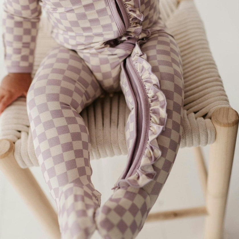 Footie Romper Lavender Cloud Checkered