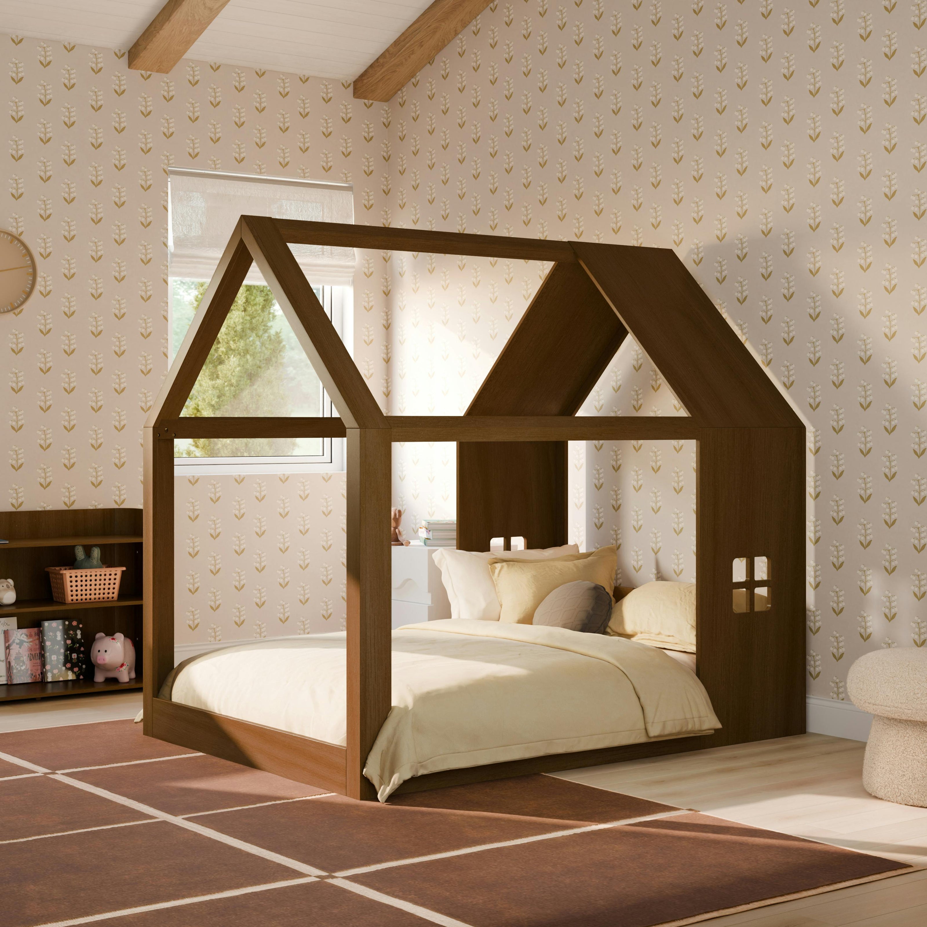 Uchi Montessori-Inspired House Full Bed in Natural Walnut