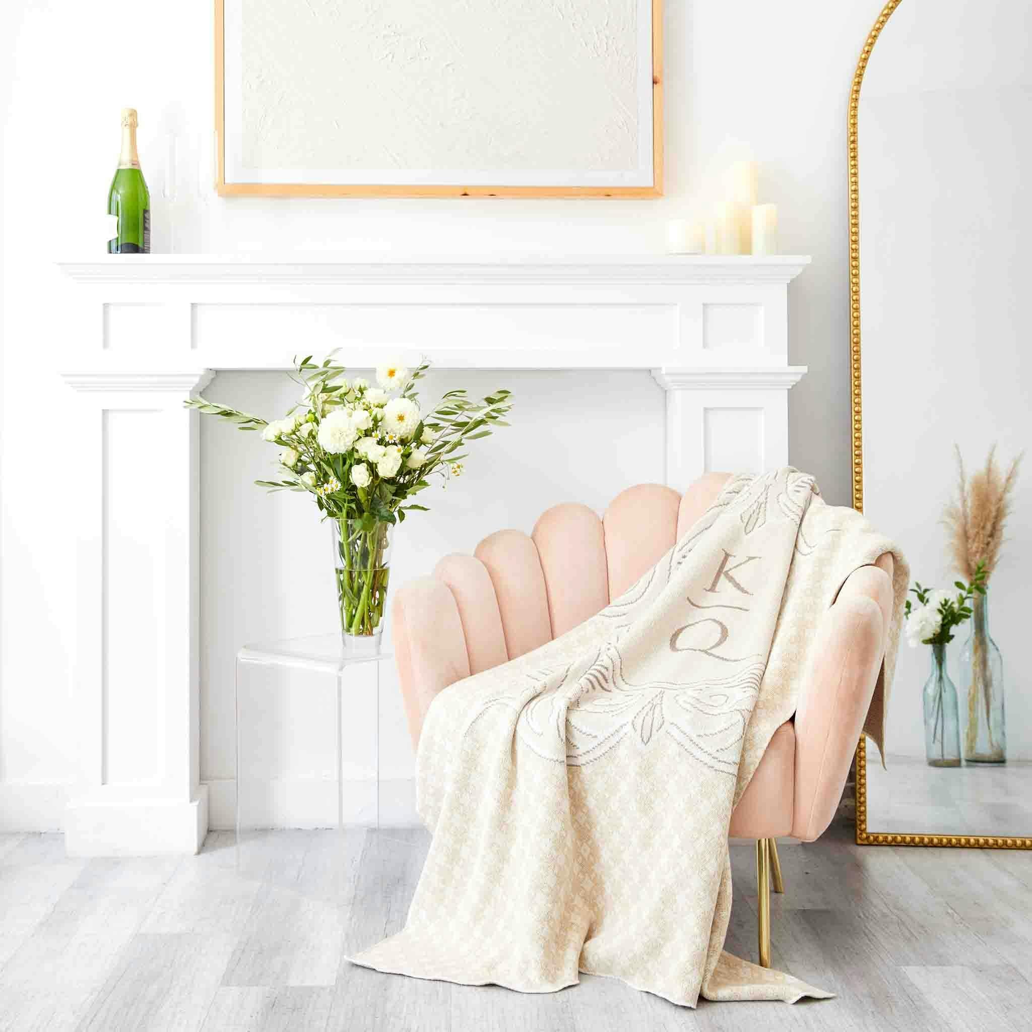 Custom Personalized Wedding Sustainable Knit Throw Blanket -  Lace Crest