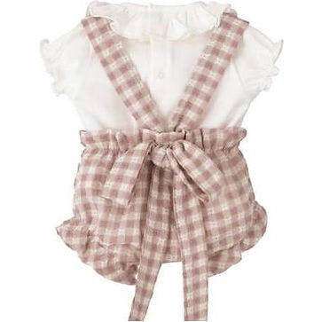 Girls' Dusty Rose Gingham Bloomer and Ruffle Blouse Set, Pink