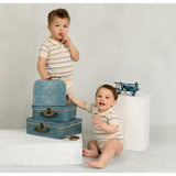 Boys Pointelle Striped Knit Set Ecru