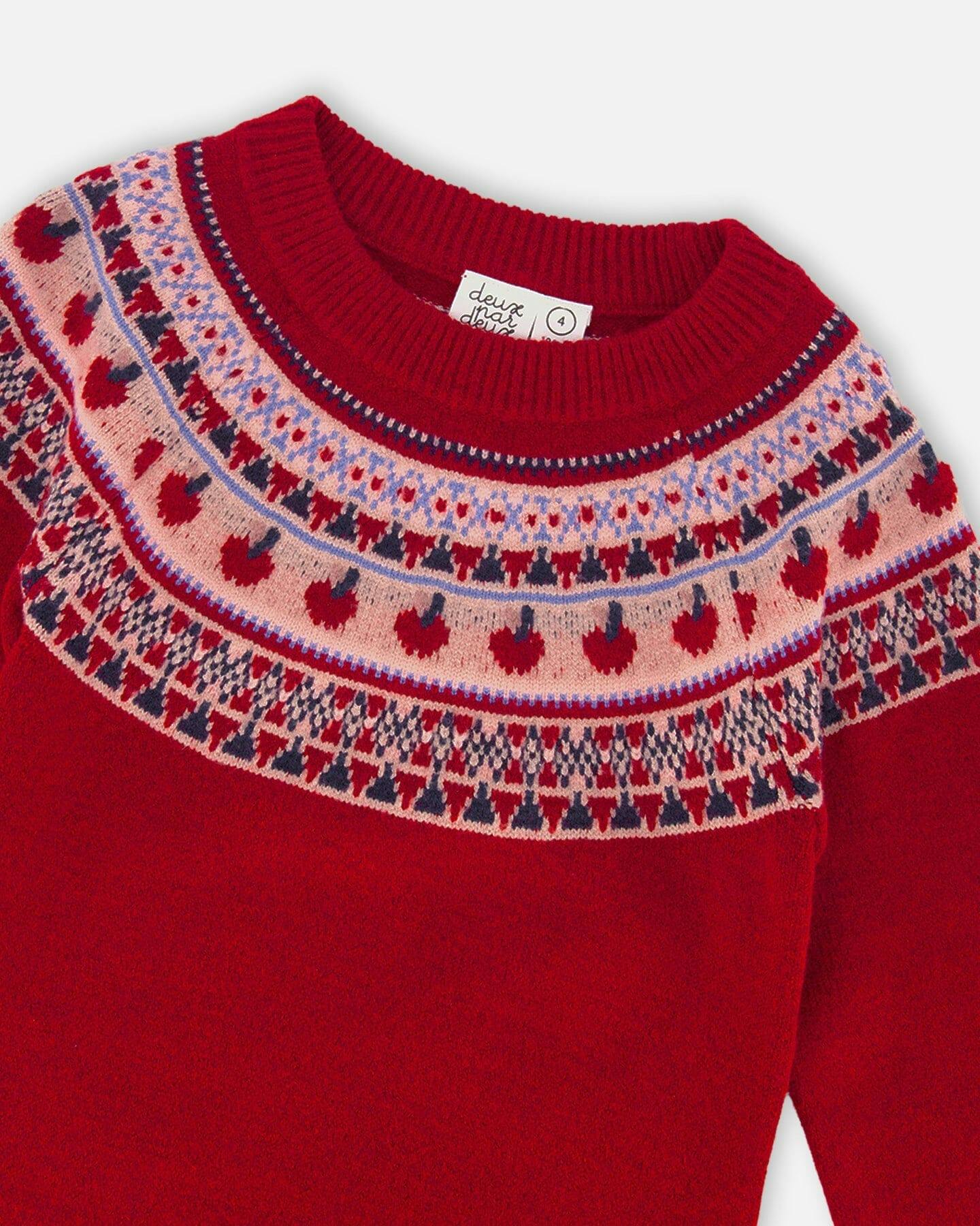 Knit Dress with Apple Jacquard Yoke