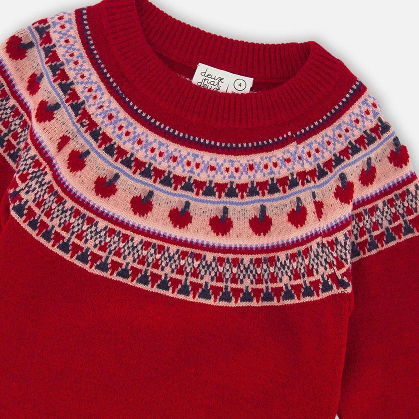 Knit Dress with Apple Jacquard Yoke
