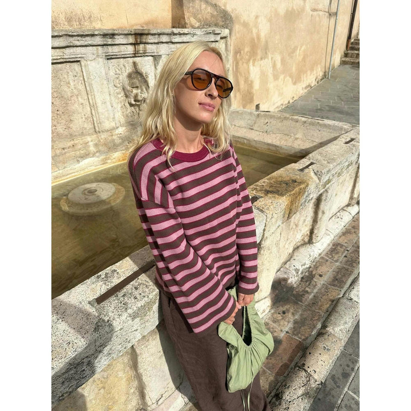 women's cotton sweater - berry stripes