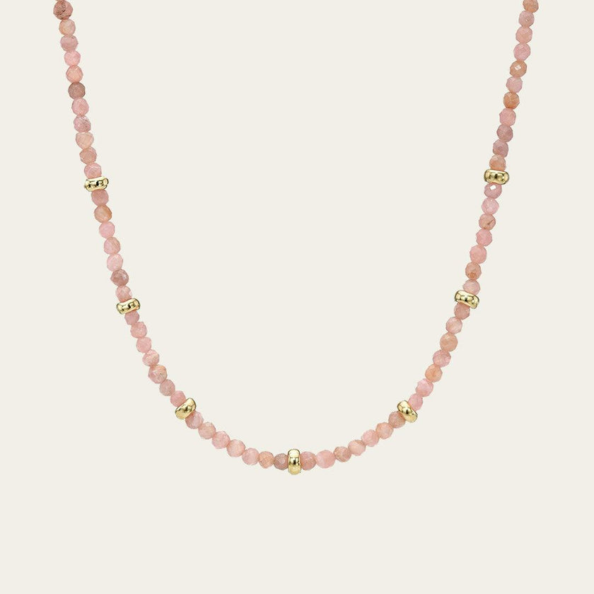 14K Gold Pink Rhodochrosite Segment Bead Necklace