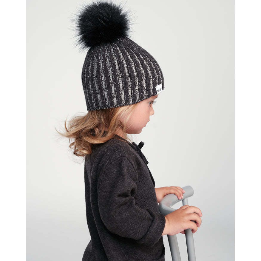 Chunky Knit Ribbed Detachable Pom Pom Beanie