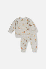 Organic Cotton Pants And Top Set Beige Animal Print