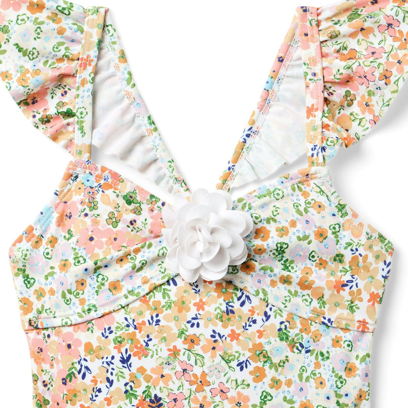 Recycled Floral Ruffle Rosette Swimsuit, Multi