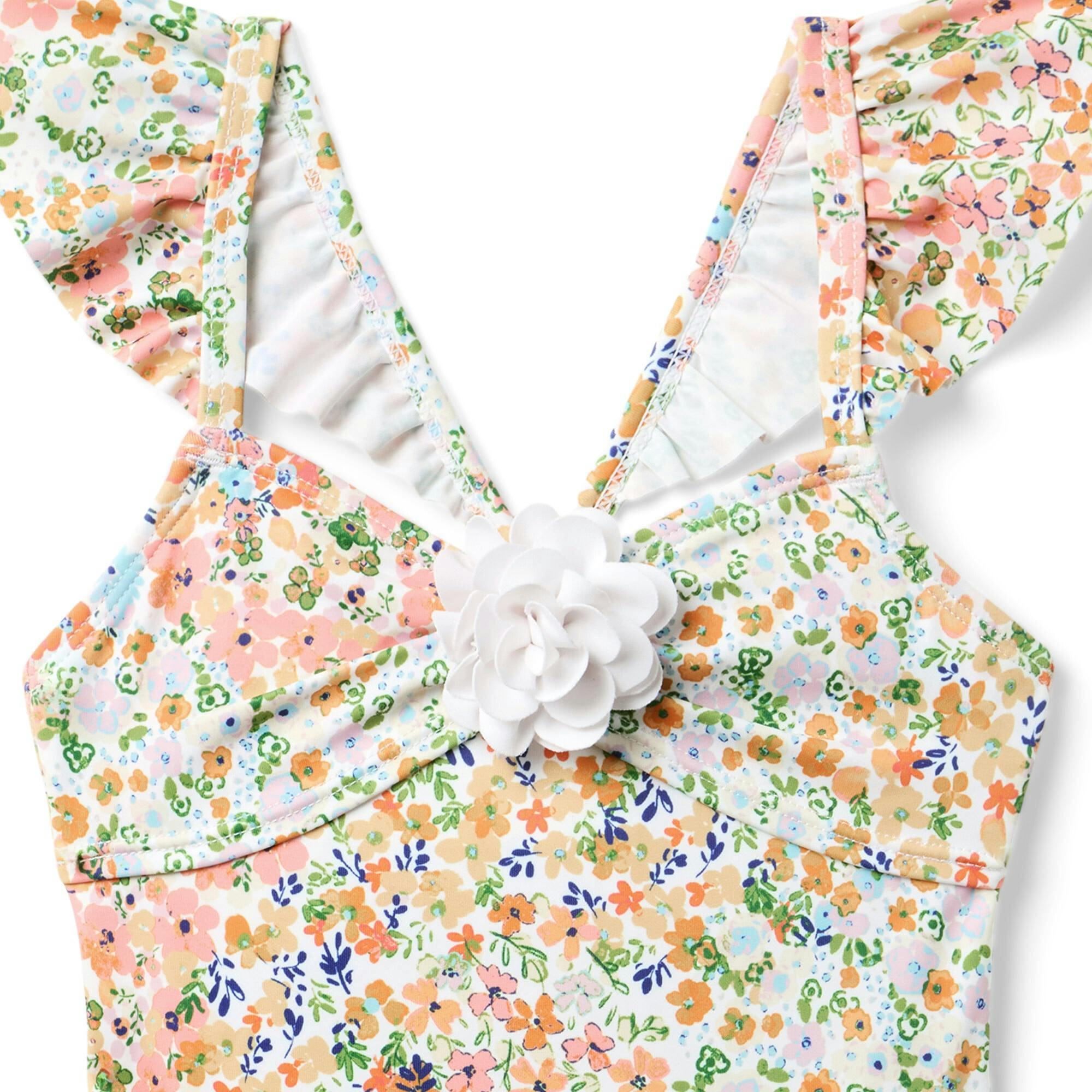 Recycled Floral Ruffle Rosette Swimsuit, Multi