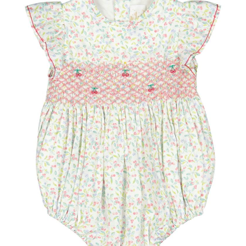 Alizee Cherry Ruffled Sleeve Bubble Romper