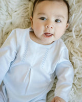Blue Mini Stripe Long One Piece Embroidered Detail
