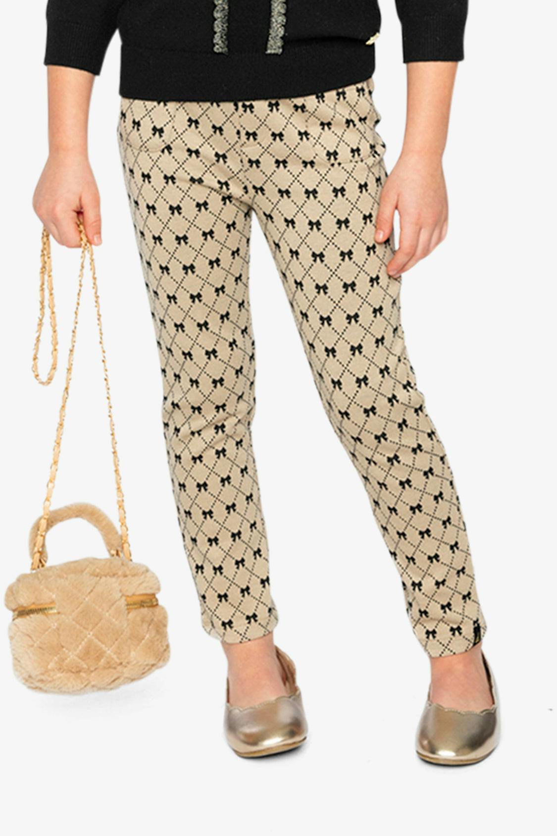 Treggings Beige Bow Tie Print