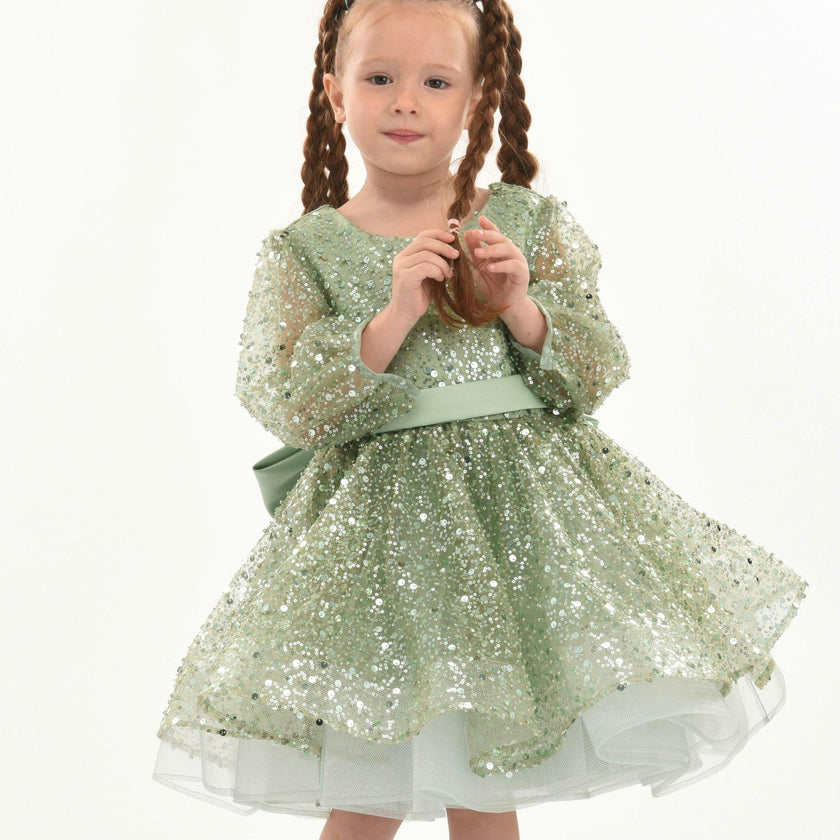 Green Pradera Glimmer Tulle Bow Dress