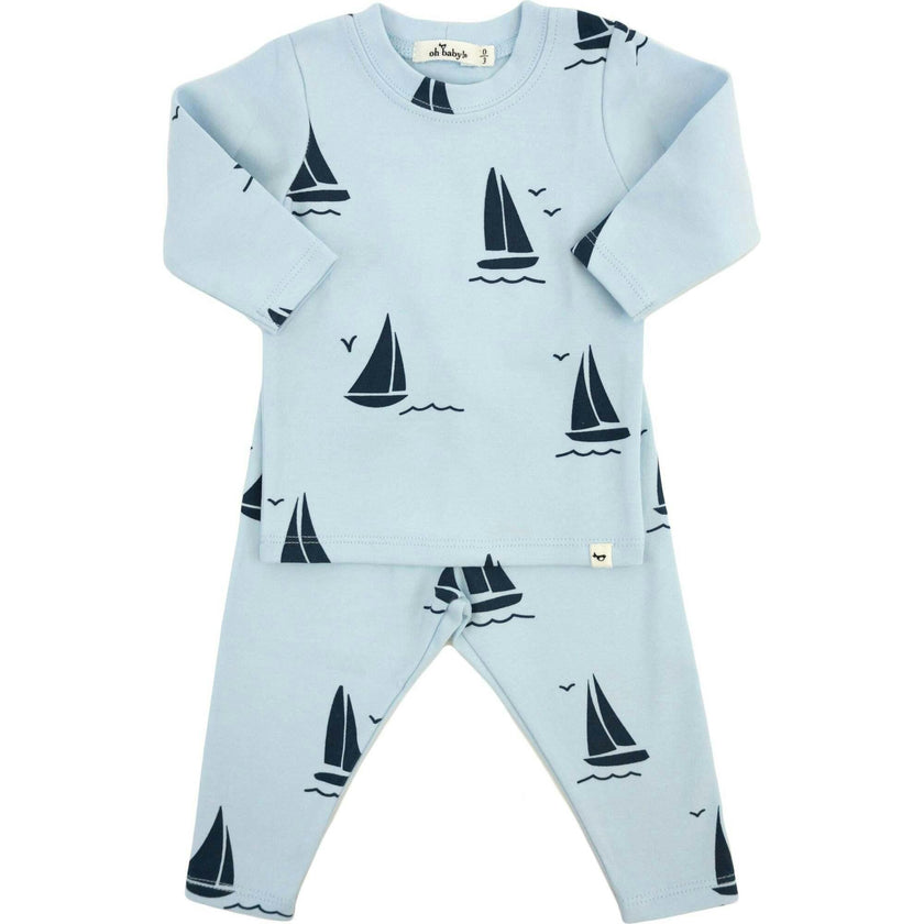 Denim Sailboat Print Two Piece Set