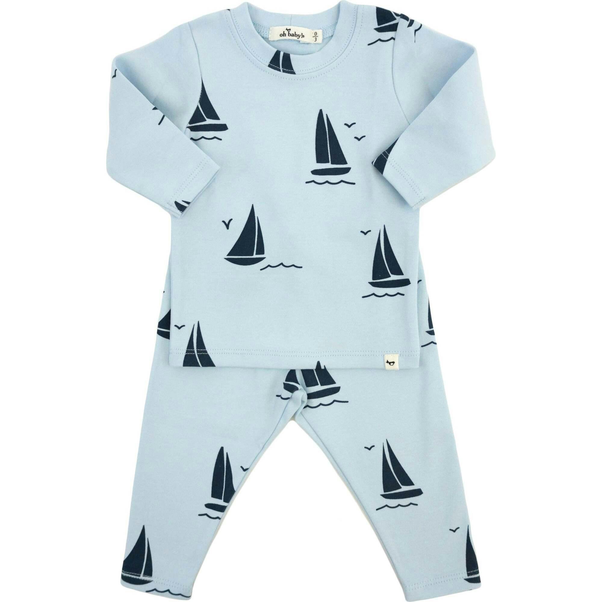 Denim Sailboat Print Two Piece Set