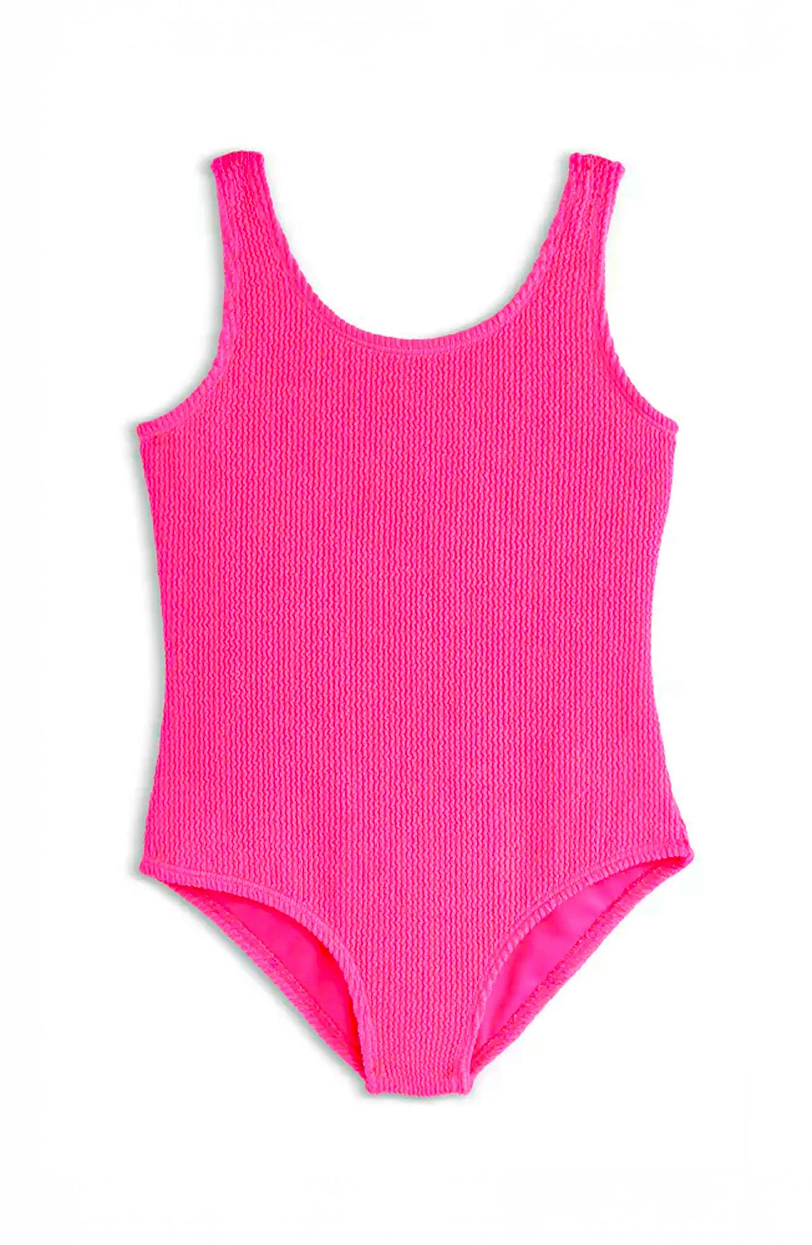 Girls Crinkle One Piece Swimsuit – Lipstick Pink