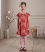 Rose Girl Dress, Red Flower Jacquard