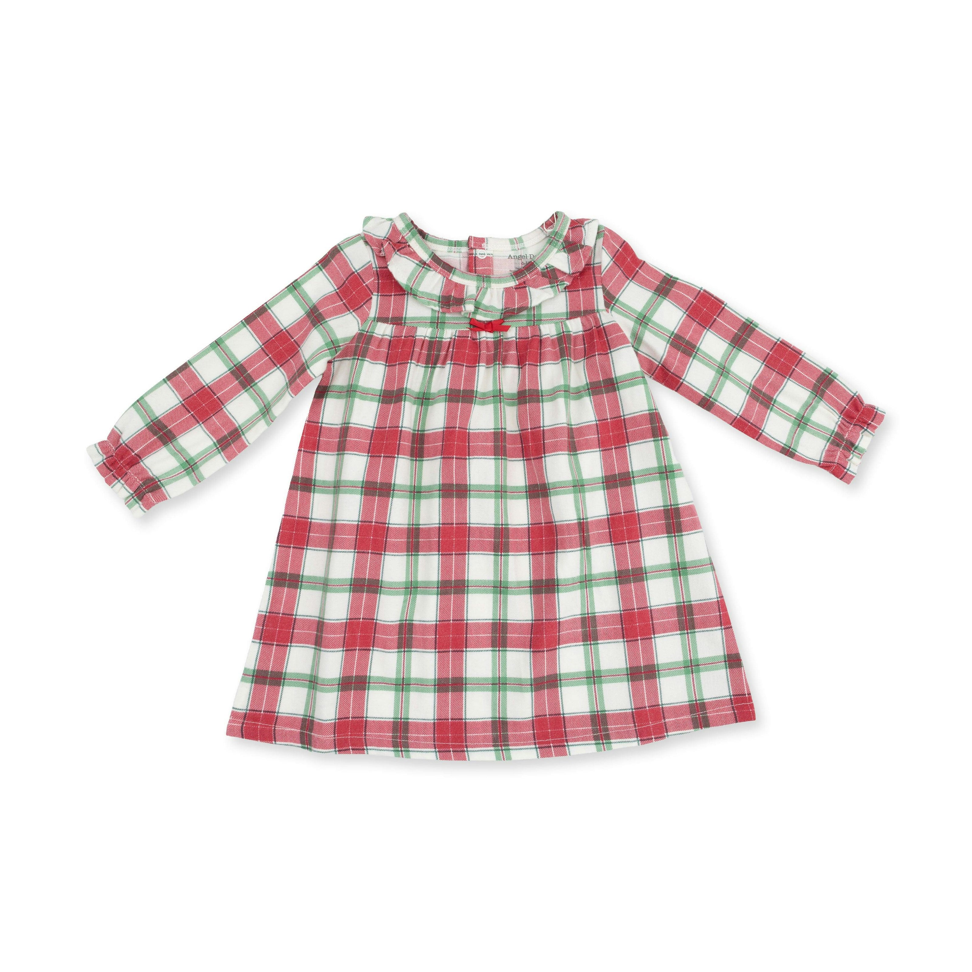 Holiday Plaid - Long Sleeve Gown with Ruffle Collar