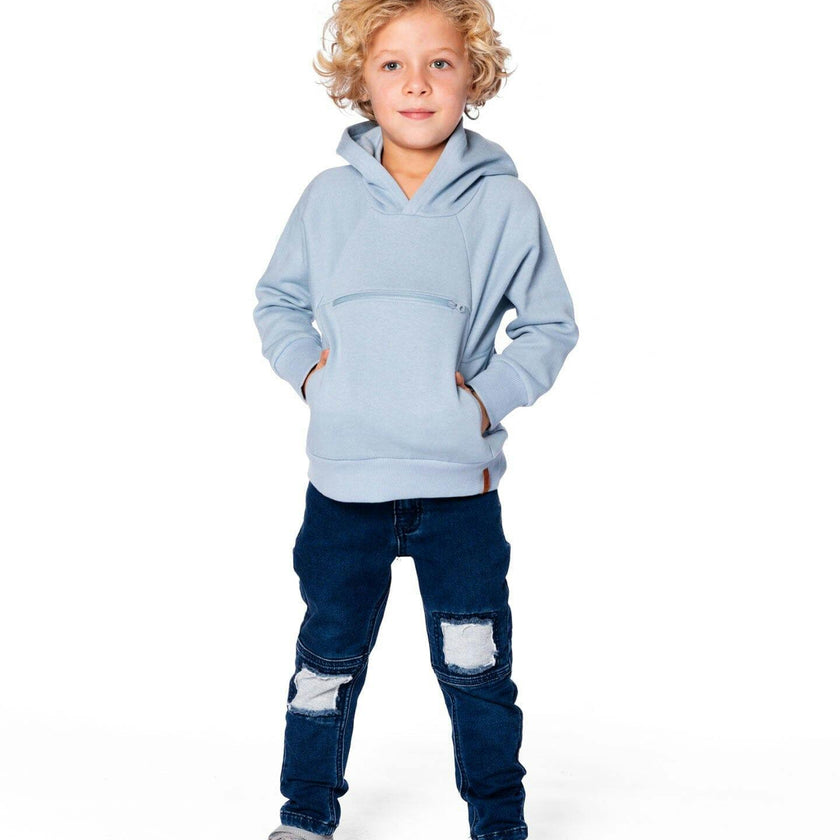 Pullover Hooded Fleece Sweatshirt With Zip Pocket Light Blue