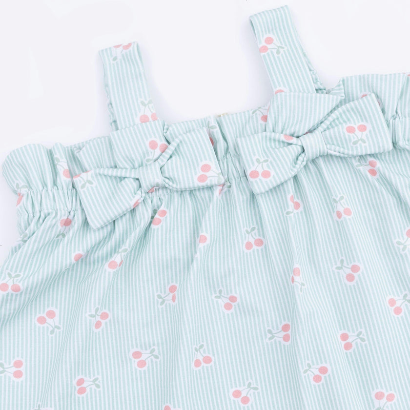 Tiny Cherry Stripe - Top with Bows and Ruffle Leg Bloomer
