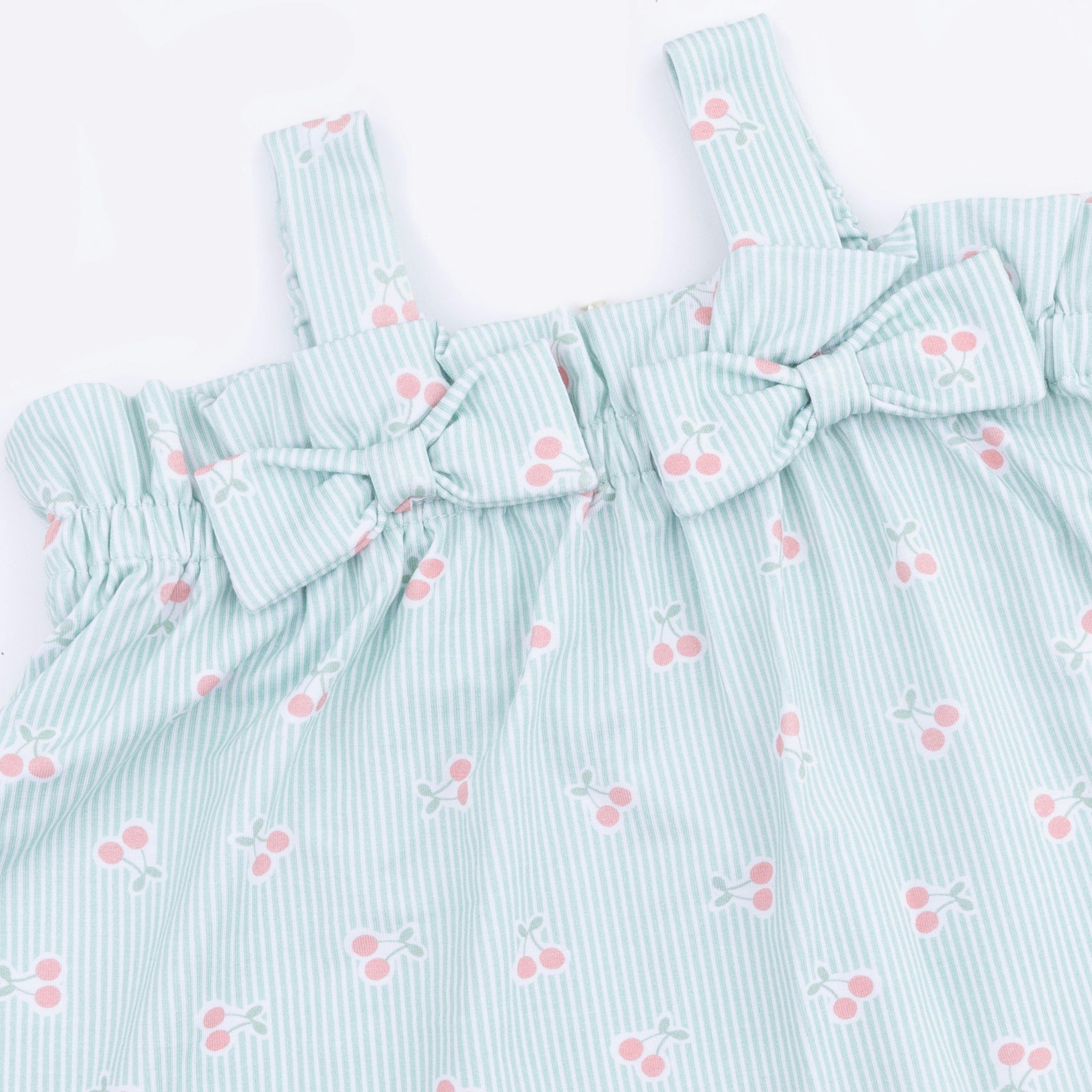 Tiny Cherry Stripe - Top with Bows and Ruffle Leg Bloomer
