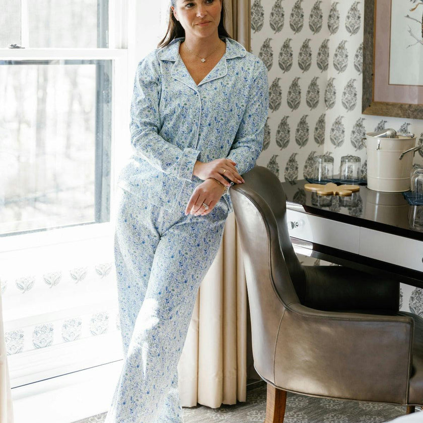 Birth Flowers Women's Button Front Long Pajama Set