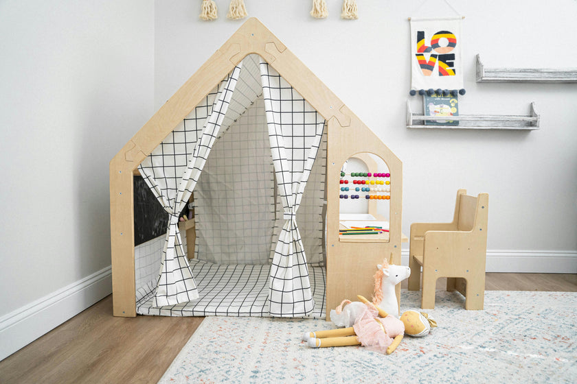 Flair | Indoor Wooden Playhouse with Desk, Chair & Chalkboard for Toddlers and Kids