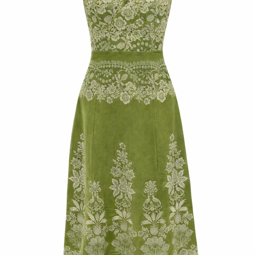 Junie Green Ivory Lace Floral Midi Dress