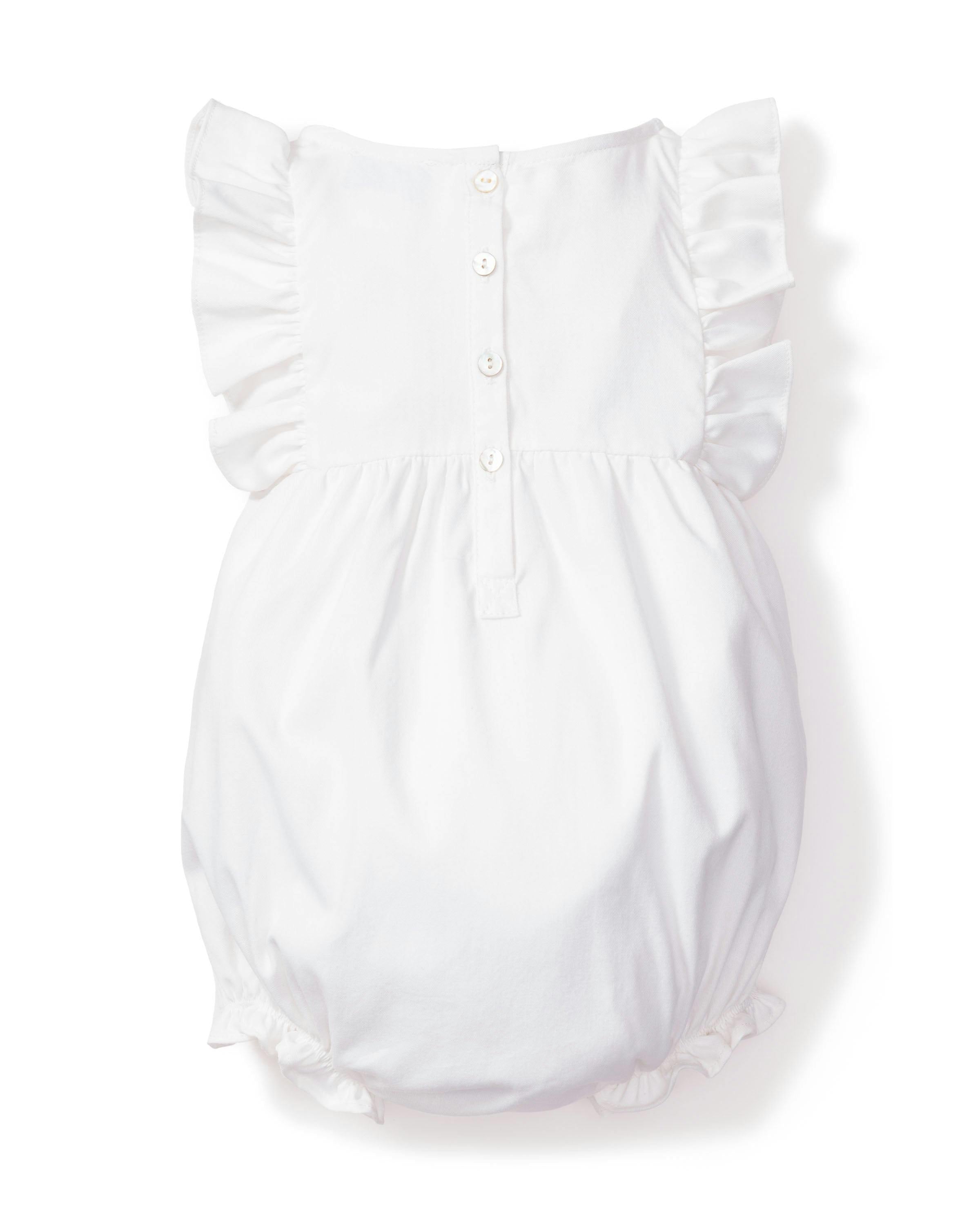 Baby's Twill Ruffled Romper in White