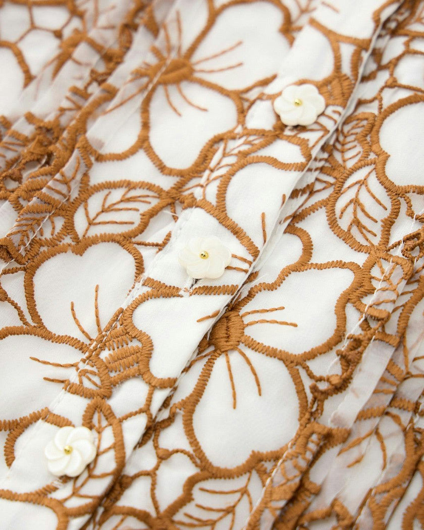 Chelsea Cotton Embroidered Dress, Tan