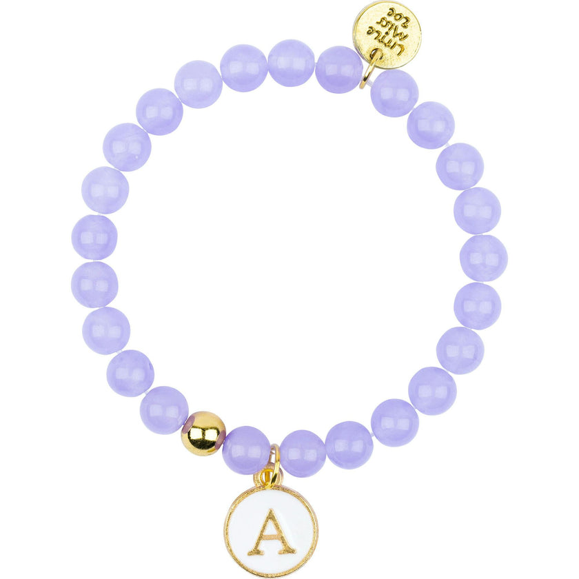 Gemstone Bracelet With Initial Enamel Charm