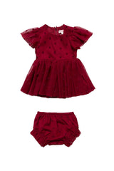 Baby Solange Dress Set in Burgundy Tulle