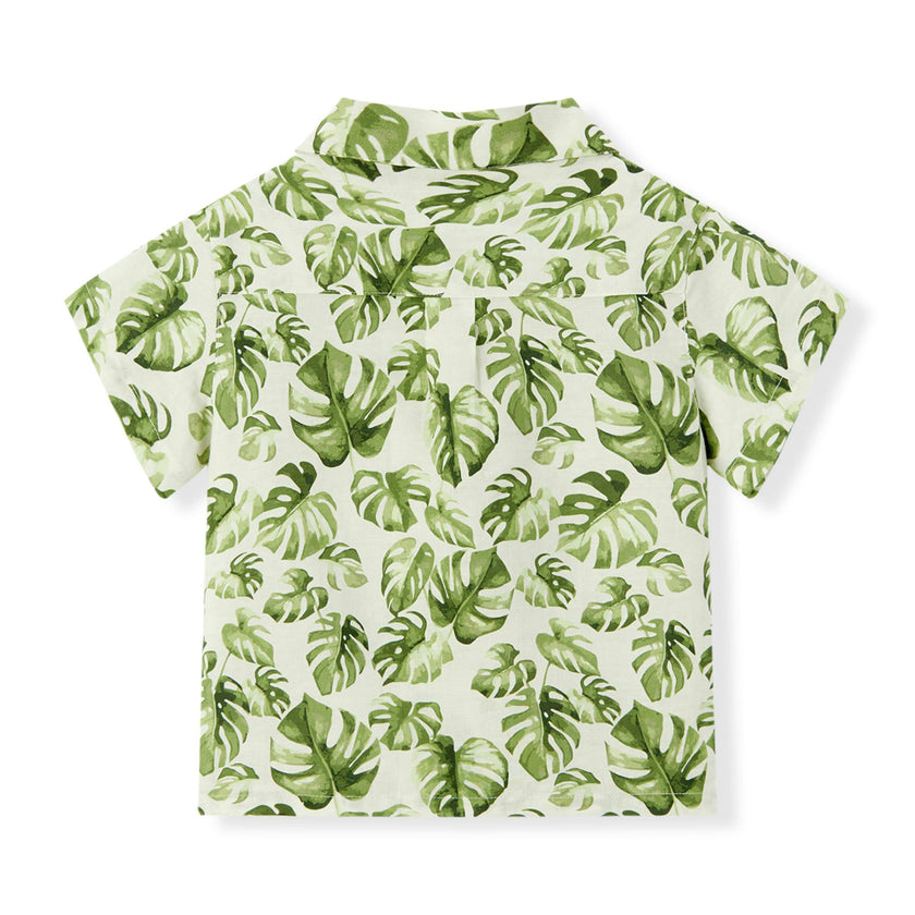 Island Leaf Linen Button-Up Shirt and Shorts Set