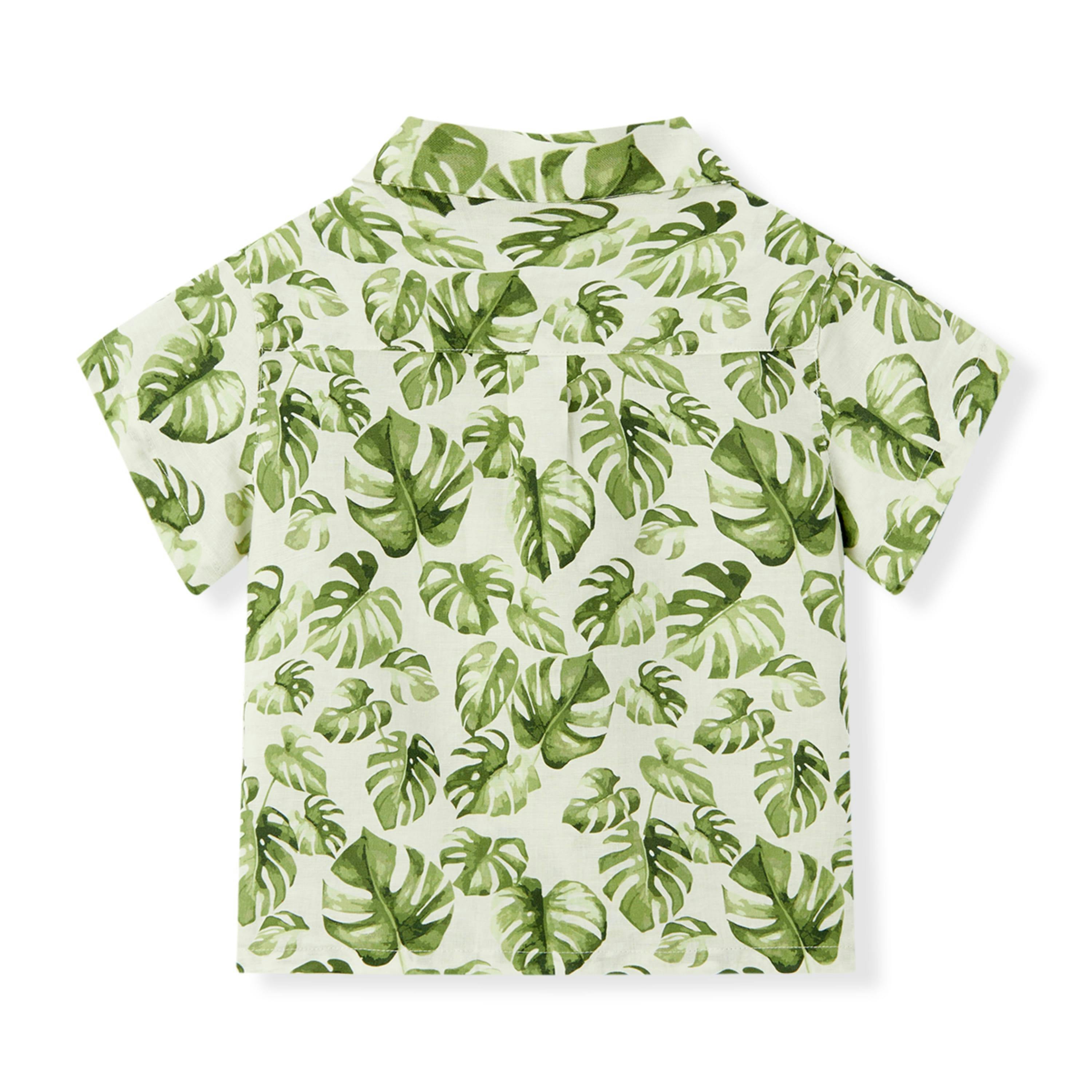 Island Leaf Linen Button-Up Shirt and Shorts Set