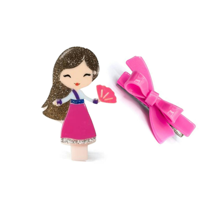 Cute Doll Dark Pink Dress & Bow Hair Clips