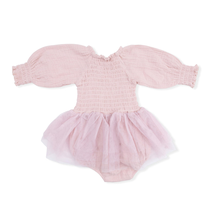 Solid Muslin Lotus - Long Sleeve Smocked Bubble with Tutu