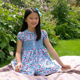 Blue Smocked Button-Front Dress