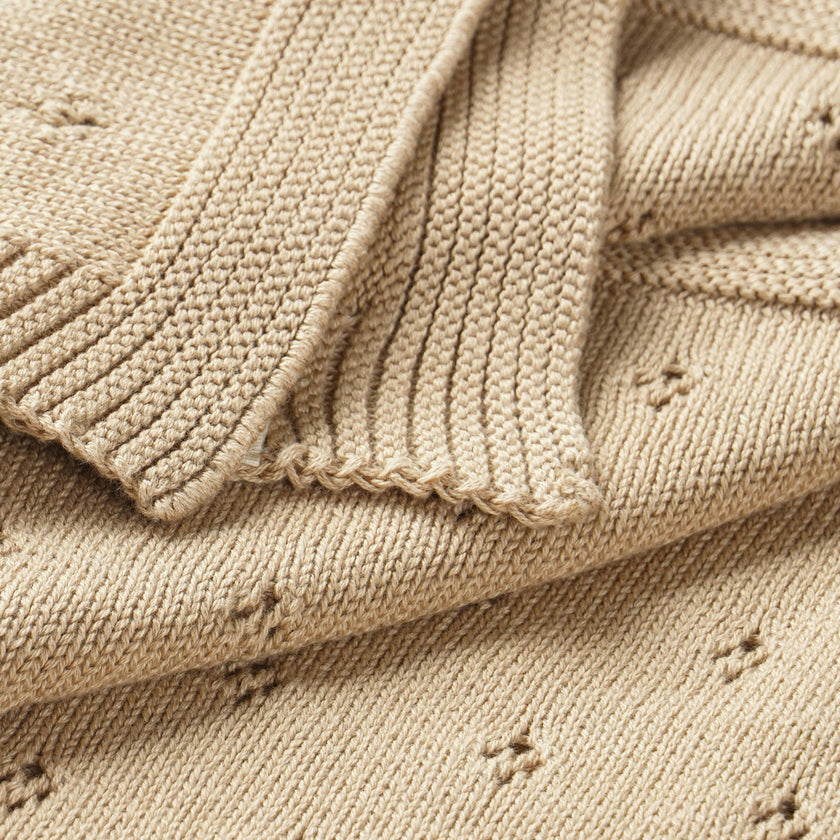 Organic Cotton Pointelle Baby Knit Blanket - Sand