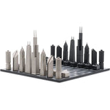 Chess Set Stainless Steel CHICAGO with Wood Map Board